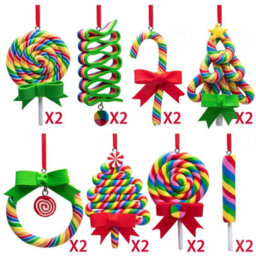 Amorly 16Pcs Rainbow Candy Cane Lollipop Ornaments, Hand Feel Polymer Clay Hanging Decor For Christmas Tree And Xmas Party Celebrations - thumbnail 2