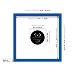 "9X9"" Blue Picture Frame - 9X9"" Square Frame With 5X5"" Mount For 9X9""/5X5"" Pictures Art Deco Style Room Decor, 1 Pack" - thumbnail 2