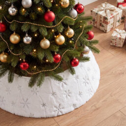 Living And Home Adjustable White Polyester Christmas Tree Collar Silver Snowflake Conical Xmas Base Decoration - thumbnail 2