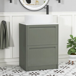 Royal Bathrooms Royal Bathroom Elmore 600mm Matt Green Freestanding Bathroom Vanity Unit 2 Drawer Plain White Worktop With Peak Basin - thumbnail 1