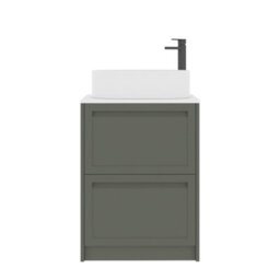 Royal Bathrooms Royal Bathroom Elmore 600mm Matt Green Freestanding Bathroom Vanity Unit 2 Drawer Plain White Worktop With Peak Basin - thumbnail 7
