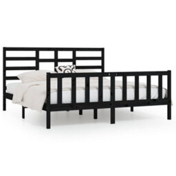 Berkfield Bed Frame Black Solid Wood Pine 200X200 Cm - thumbnail 2