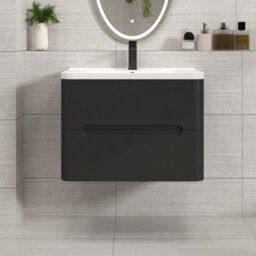 Royal Bathrooms Venice 700mm Matt Nocturne Black Wall Hung Vanity Unit 2 Drawer With Ceramic Basin - thumbnail 1