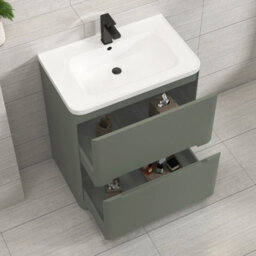 Royal Bathrooms Venice 700mm Matt Nocturne Black Wall Hung Vanity Unit 2 Drawer With Ceramic Basin - thumbnail 4