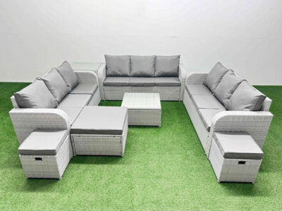 Fimous Pe Rattan Lounge Sofa Set 12 Seater Outdoor Garden Furniture Set Square Coffee Table 3 Seater Sofa 3 Stools Side Table - image 1