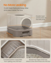 Songmics Feandrea Cat Litter Box With Lid, Xl Enclosed Litter Box With Top Entry, Slide-Out Tray, Scoop, Brush, Anti-Tracking - thumbnail 7
