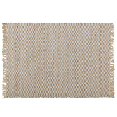 Beliani Beige Handwoven Cotton-Jute Area Rug 140 X 200 Cm Fringed Low Pile, Rectangular - image 1