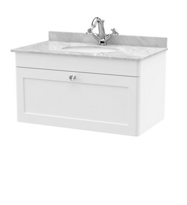 Balterley Swynnerton Traditional 1 Drawer Wall Hung Vanity Unit With Marble Basin, Satin White, 800mm - image 1