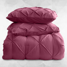 Ameha Pintuck Duvet Cover With Pillowcase Burgundy Double 200X200Cm Pinch Pleat Diamond Design Skin-Friendly - thumbnail 2