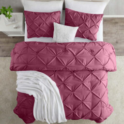 Ameha Pintuck Duvet Cover With Pillowcase Burgundy Double 200X200Cm Pinch Pleat Diamond Design Skin-Friendly - thumbnail 3