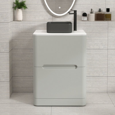 Royal Bathrooms Venice 600mm Dove Grey Freestanding Bathroom Countertop Vanity Unit 2 Drawer With Art Square Basin - image 1