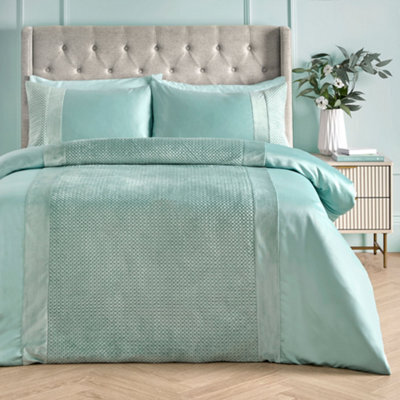 Soirée Iras Luxury Quilted Detailing Duck Egg Duvet Cover Set - image 1