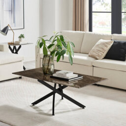 Furniturebox Uk Leonardo Coffee Table With Grey Glass Marble Effect Top And Black Legs - thumbnail 2