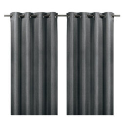 GoodHome Moggo Grey Chevron Lined Eyelet Curtain (W)228Cm (L)228Cm, Pair - thumbnail 1