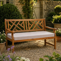 Alfresia 2 Seater Acacia Wood Garden Bench With Luxury Taupe Garden Cushion