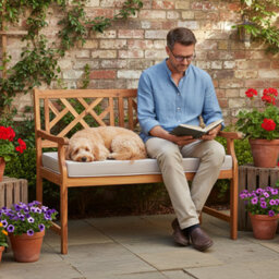 Alfresia 2 Seater Acacia Wood Garden Bench With Luxury Taupe Garden Cushion - thumbnail 2