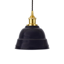 Navy Blue Lincoln Painted Dome Pendant Light With Polished Brass Lamp Holder And Black Twisted Cable - Se Home - thumbnail 1