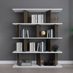Decorotika 5-Tier Grace Bookcase Bookshelf Shelving Unit Display Unit - White And Walnut Pattern - thumbnail 1