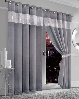 Diamante Blackout Eyelet Curtains In Silver, 167Cm X 137Cm