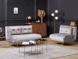 Beliani Living Room Set 3 Seater Vestfold Velvet Grey - thumbnail 2
