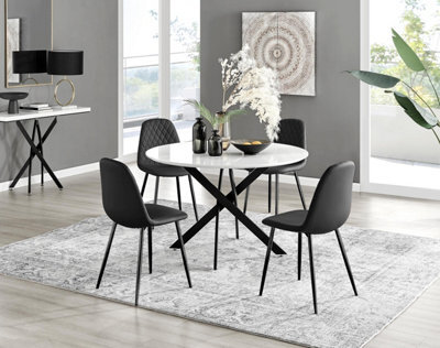 Furniturebox Uk Novara White Gloss Black Leg 120Cm Round Dining Table & 4 Black Corona Black Leg Chairs - image 1