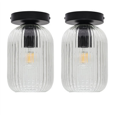 First Choice Lighting Set Of 2 Batley - Clear Ribbed Glass Black Ceiling Light Fittings - image 1
