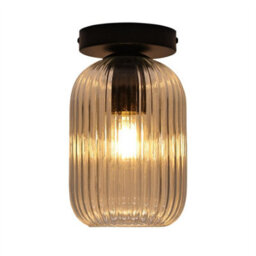 First Choice Lighting Set Of 2 Batley - Clear Ribbed Glass Black Ceiling Light Fittings - thumbnail 3