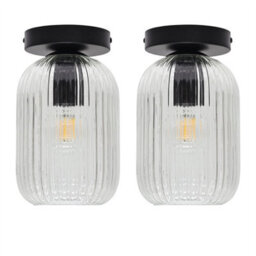 First Choice Lighting Set Of 2 Batley - Clear Ribbed Glass Black Ceiling Light Fittings - thumbnail 1
