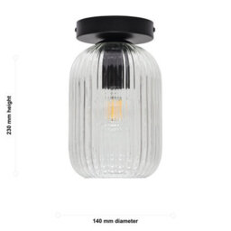 First Choice Lighting Set Of 2 Batley - Clear Ribbed Glass Black Ceiling Light Fittings - thumbnail 6