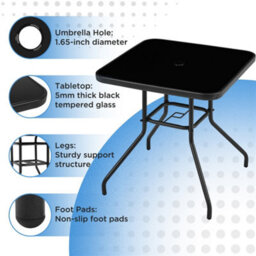 Yaheetech Black Square Patio Bistro Table With Umbrella Hole And Metal Frame - thumbnail 9