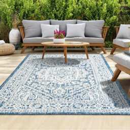 Homeart Outdoor Indoor Rug, Easy Clean, Uv Weather Resistant Rug For Patio, Gardenmedallion Blue, Cream,120X170Cm - thumbnail 1