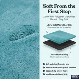 Ruglenza Home - Aria Bath Mat 2 Piece Set - 22 mm - Turquoise - 50 X 80 & 50 X 40 Cm - thumbnail 3
