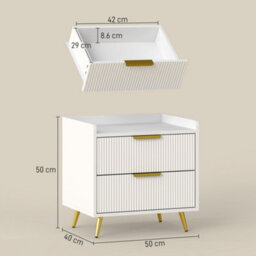 Wyld Haus Yoha White And Gold Ribbed 2-Drawer Bedside Table, L50 X D40 X H50Cm - thumbnail 3