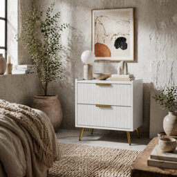 Wyld Haus Yoha White And Gold Ribbed 2-Drawer Bedside Table, L50 X D40 X H50Cm - thumbnail 1