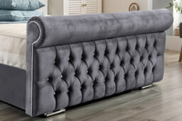 UKBEDFURNITURE Faye Grey Plush Valvet Upholstered Bed Frame - Slatted Base With 10 Inch Orthopedic Mattress - 48 Inch Headboard - thumbnail 3