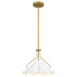 Luminosa Lighting Elstead Quoizel Mejia Dome Pendant Ceiling Light Classic Aged Brass, Textured White Steel Shade 1X E27 - thumbnail 1