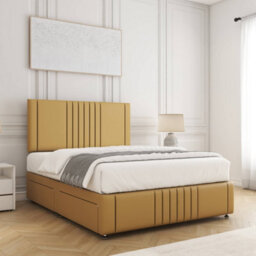Bsspoke Hazel Divan Bed Set Mustard Plush Velvet 24Inch Headboard & Footboard Mattress No Drawers In 3Ft 4Ft 4Ft6 5Ft 6Ft - thumbnail 2