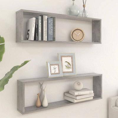 Berkfield Wall Cube Shelf 2 Pcs Concrete Grey 100X15X30 Cm Engineered Wood - image 1