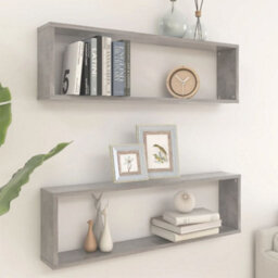 Berkfield Wall Cube Shelf 2 Pcs Concrete Grey 100X15X30 Cm Engineered Wood - thumbnail 1