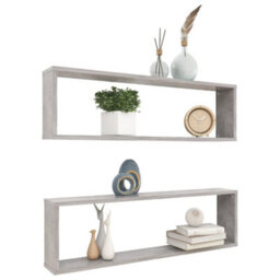 Berkfield Wall Cube Shelf 2 Pcs Concrete Grey 100X15X30 Cm Engineered Wood - thumbnail 3