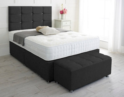 Adore Designs Roma Chenille Divan Bed, With Pocket Mattress & Ottoman Storage Box - 5Ft Kingsize - Black - 2 Drawers Foot End - image 1