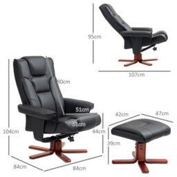 Homcom Reclining Armchair With Footstool And Adjustable Backrest, Black - thumbnail 3