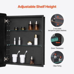 Vevor Medicine Cabinet, 24 X 30 Inch, Medicine Cabinet For Bathroom With Mirror, Aluminum Frame Bathroom Wall Cabinet - thumbnail 3