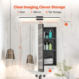 Vevor Medicine Cabinet, 24 X 30 Inch, Medicine Cabinet For Bathroom With Mirror, Aluminum Frame Bathroom Wall Cabinet - thumbnail 2