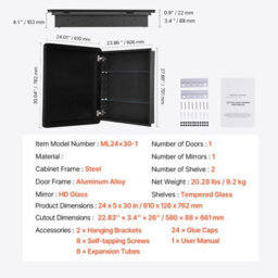 Vevor Medicine Cabinet, 24 X 30 Inch, Medicine Cabinet For Bathroom With Mirror, Aluminum Frame Bathroom Wall Cabinet - thumbnail 7