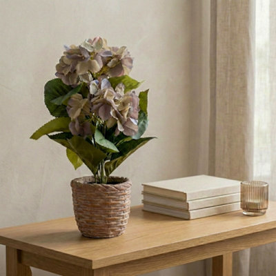 Candlelight Blue & Green 37Cm Hydrangea Pot With Artificial Plant In Natural Textured Concrete Pot - image 1