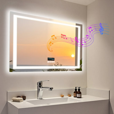 Luvodi 800X600mm Led Bathroom Mirror Front & Backlit Makeup Mirror, Bluetooth Speaker, Anti-Fog, Digital Display - image 1