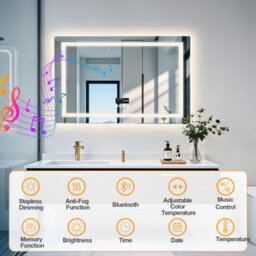 Luvodi 800X600mm Led Bathroom Mirror Front & Backlit Makeup Mirror, Bluetooth Speaker, Anti-Fog, Digital Display - thumbnail 3