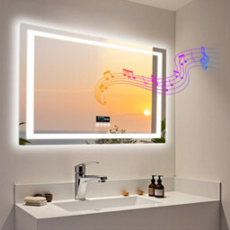 Luvodi 800X600mm Led Bathroom Mirror Front & Backlit Makeup Mirror, Bluetooth Speaker, Anti-Fog, Digital Display - thumbnail 1
