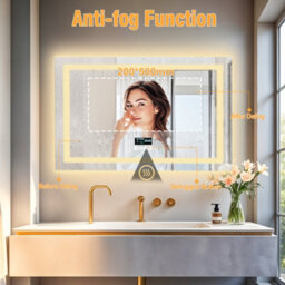 Luvodi 800X600mm Led Bathroom Mirror Front & Backlit Makeup Mirror, Bluetooth Speaker, Anti-Fog, Digital Display - thumbnail 4